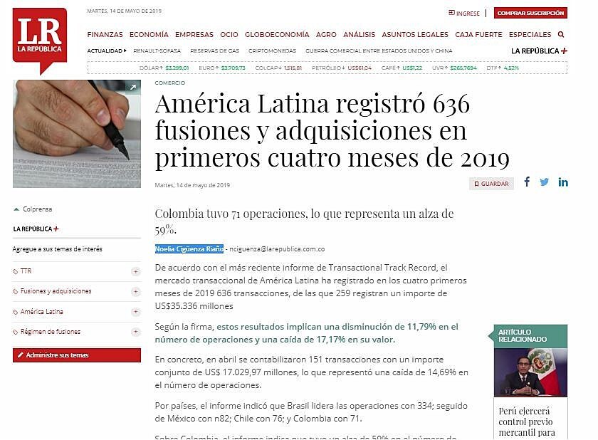 Importe de operaciones transaccionales en Amrica Latina registra aumento del 39% en abril